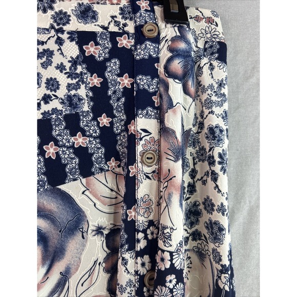 SJS Womens Maxi Skirt Large Blue White Floral Boho Pull On Flare Stretch Comfort - Picture 11 of 16
